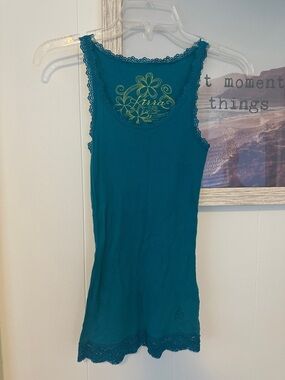 Size XSmall Kirra Teal Lace-Trim Ribbed Tank Top